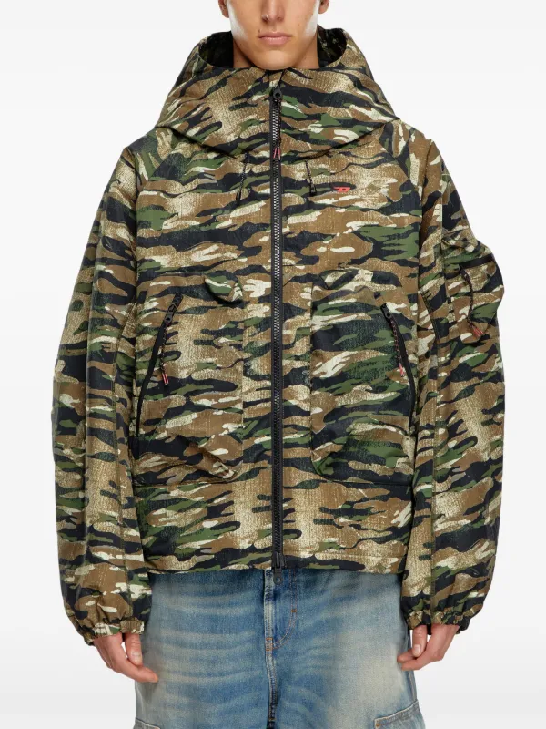 Diesel camouflage print Hooded Windbreaker Farfetch