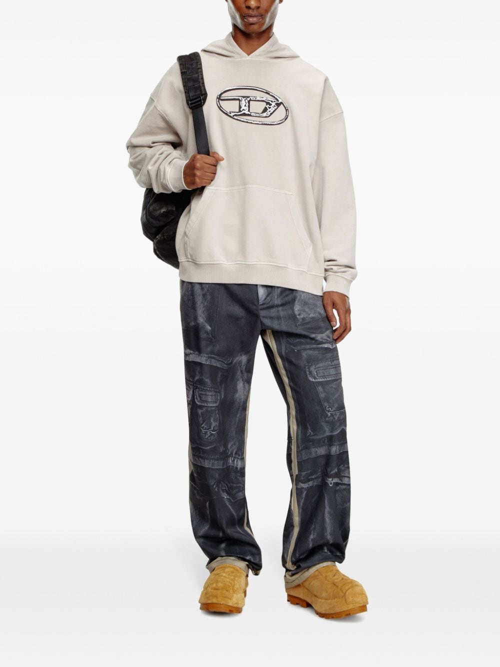 Diesel S-Boxt katoenen hoodie met logoprint Beige