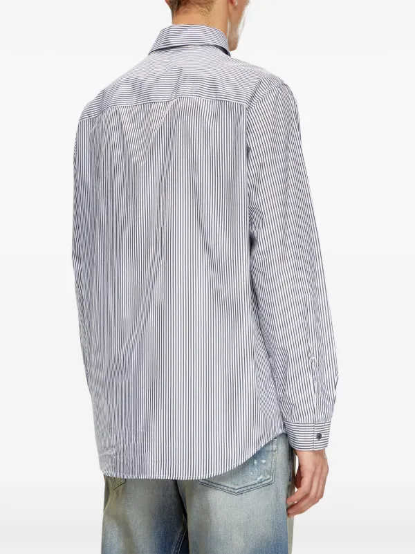 DIESEL ディーゼル S-Simply- Eストライプ 長袖 シャツ Diesel S-Simply-E Striped Cotton Shirt | Black | FARFETCH