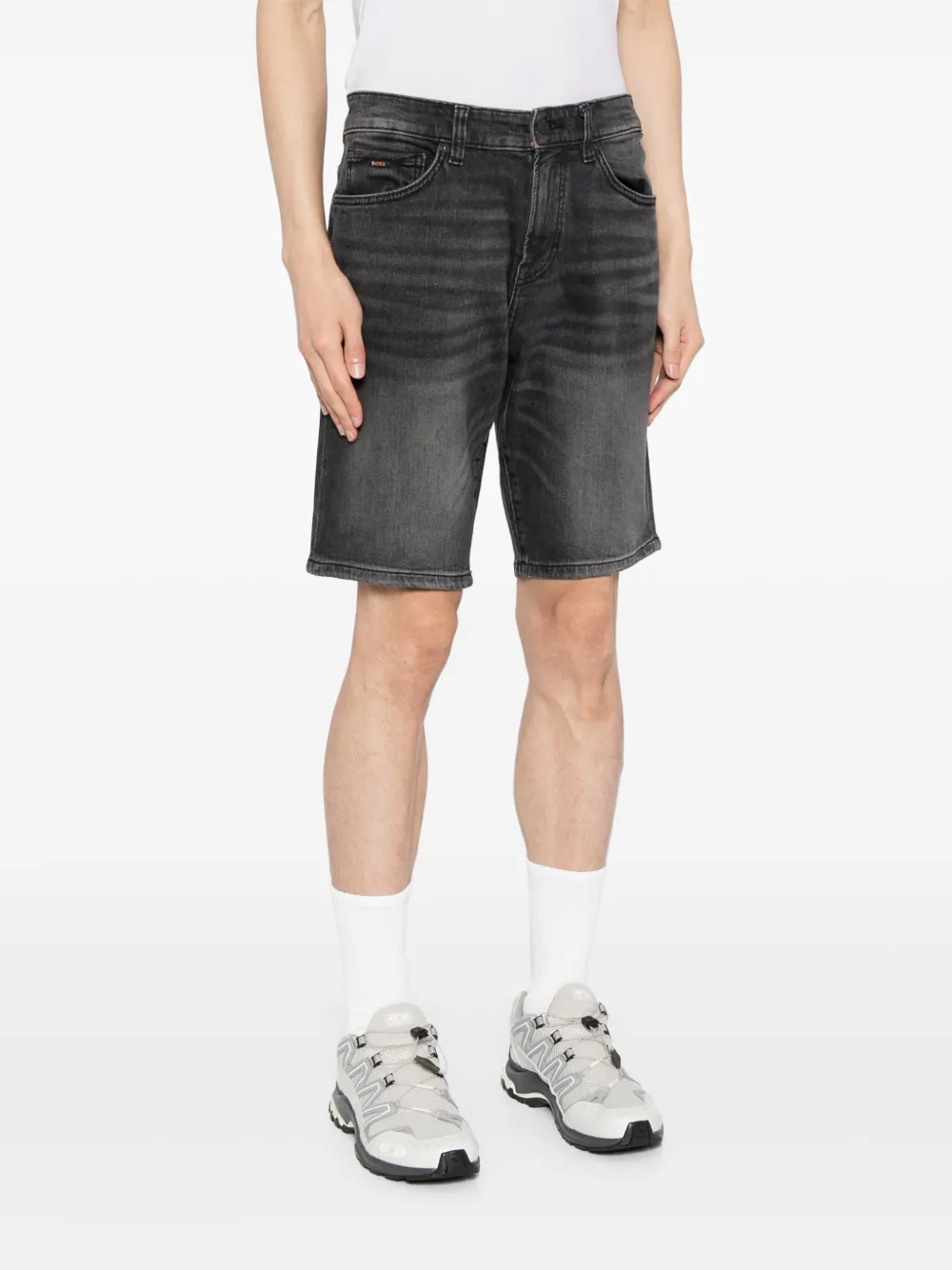 Shop Hugo Boss Straight Denim Shorts In Black