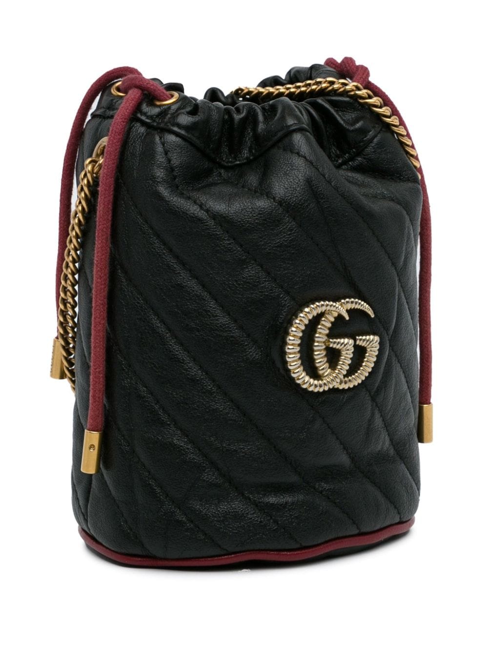 Pre-owned Gucci 2016-2022 Mini Torchon Gg Marmont 2.0 Bucket Bag In Black