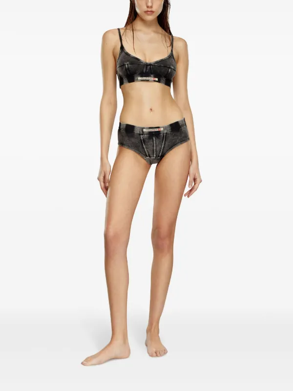 【DIESEL】 Thong in denim-effect jersey Ufpn-Clodia Women's Briefs in denim-effect jersey | Black | Diesel