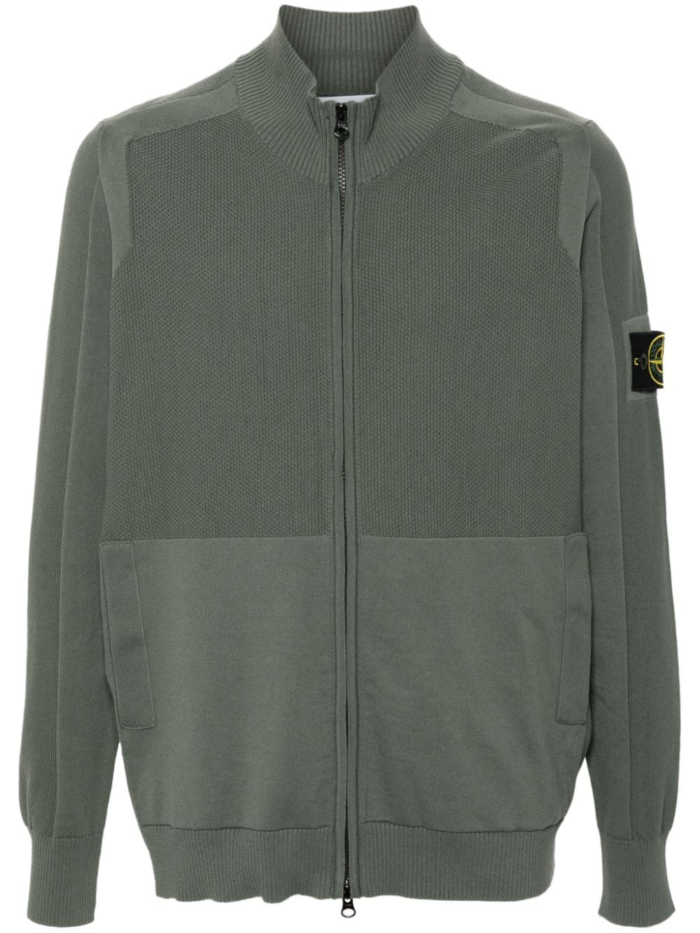 Stone Island Compasse-badge Knitted Cardigan In Green