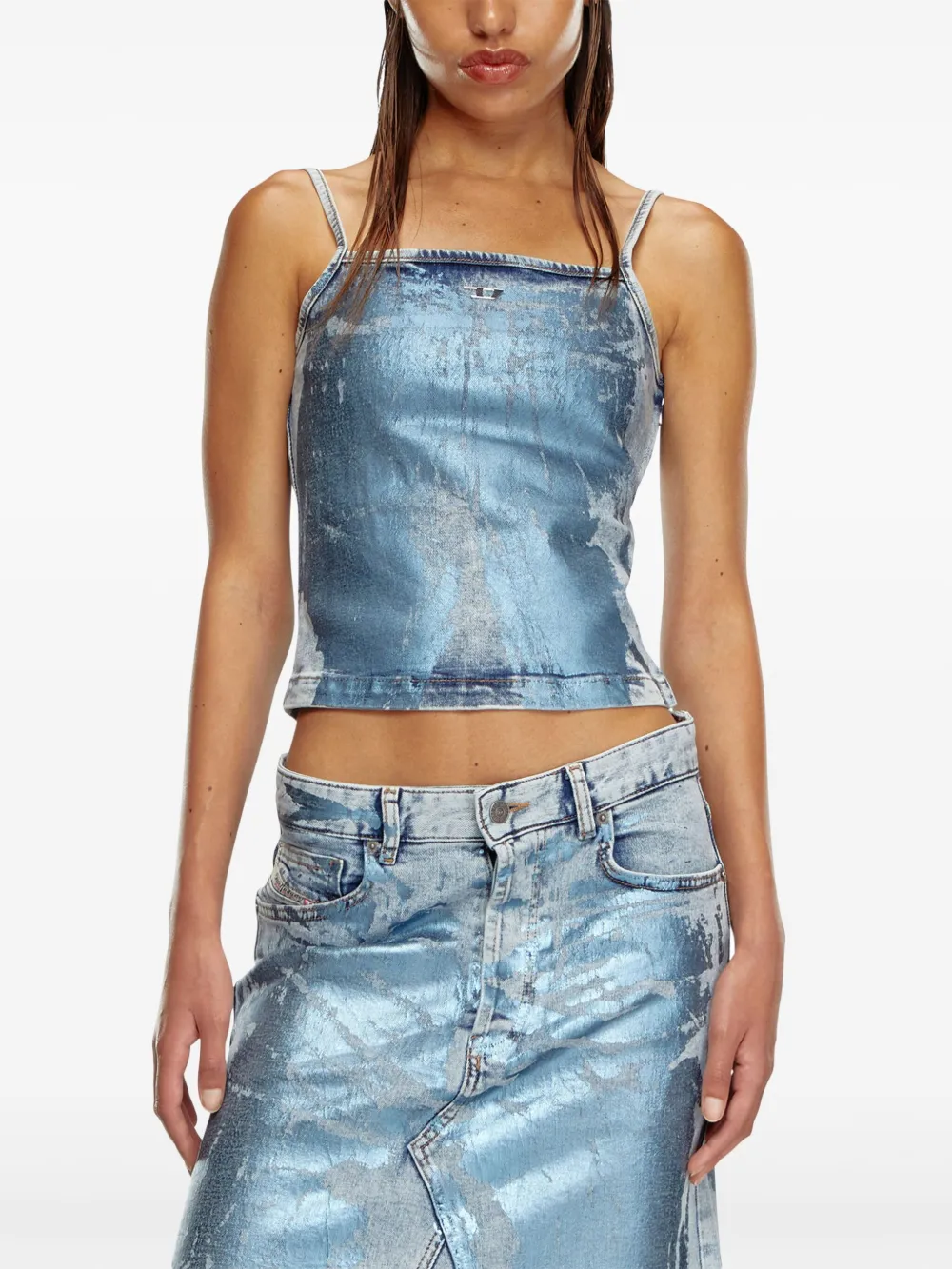 Diesel Denim Top With Frontal Monogram In Blue