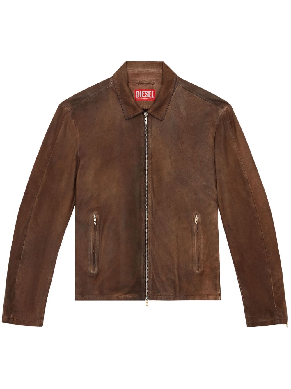Diesel L-crombe Zip-up Leather Jacket In Brown