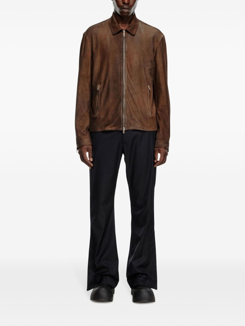 Diesel L-Crombe zip-up leather jacket - Bruin