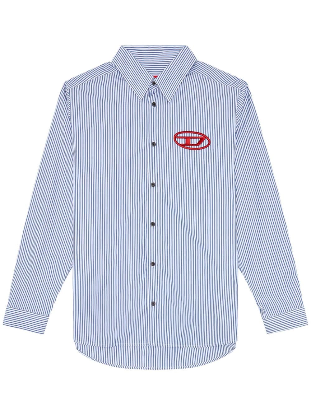 Diesel Embroidered-logo Striped Poplin Shirt In Blue