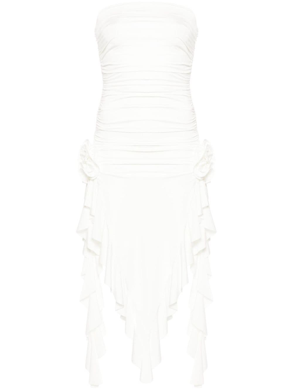Nissa Strapless Floral-appliqué Midi Dress In White