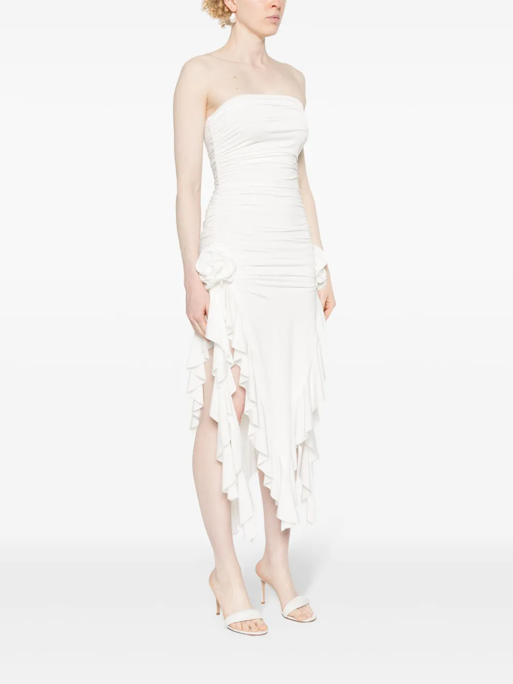 Shop Nissa Strapless Floral-appliqué Midi Dress In Neutrals