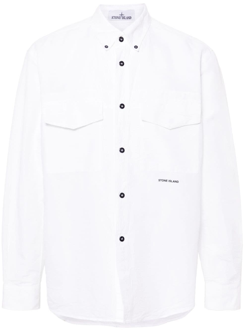 Stone Island Rubberised-logo Shirt In White