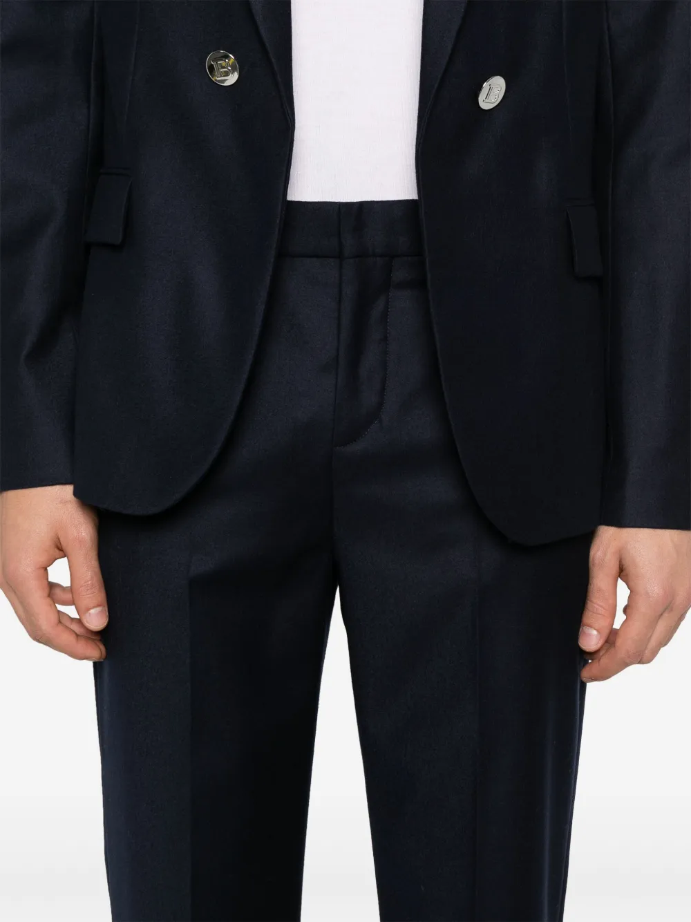 Shop Balmain Vrigin-wool Tailored Trousers In Blue