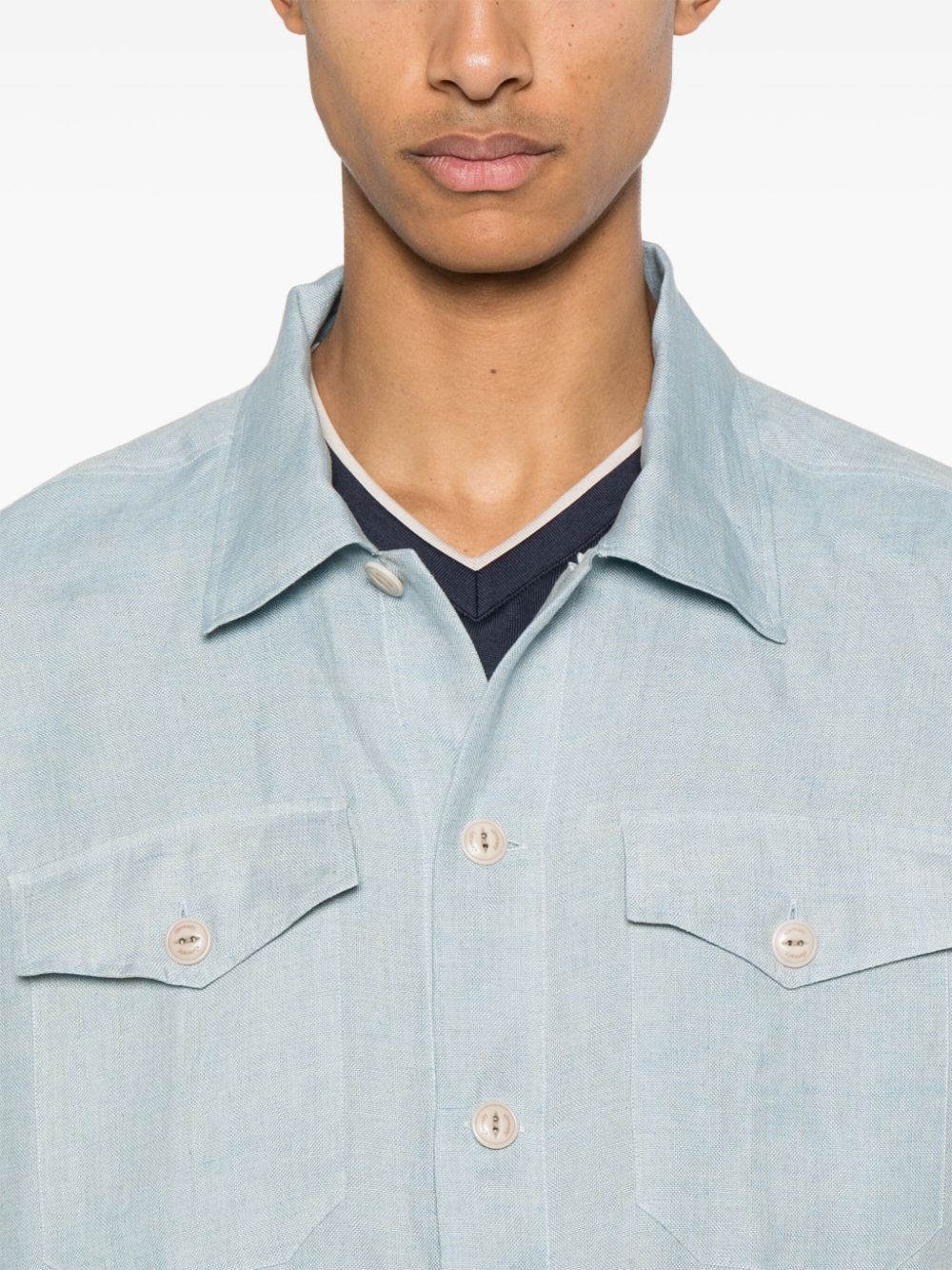 Shop Eleventy Long-sleeve Linen Shirt In Blue