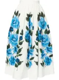 ERDEM Painted Floral midi skirt - White