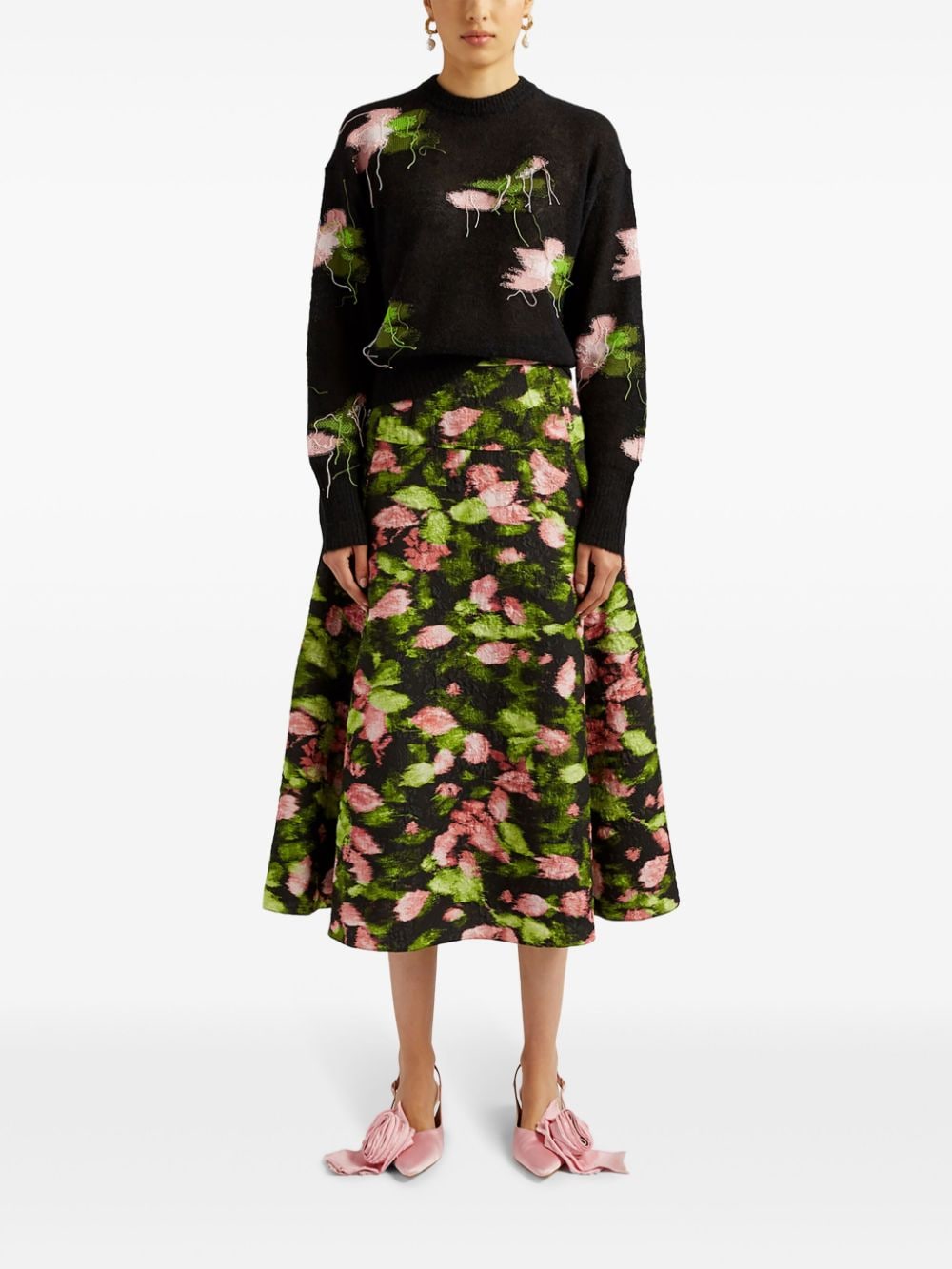 Shop Erdem Floral-print A-line Skirt In Green