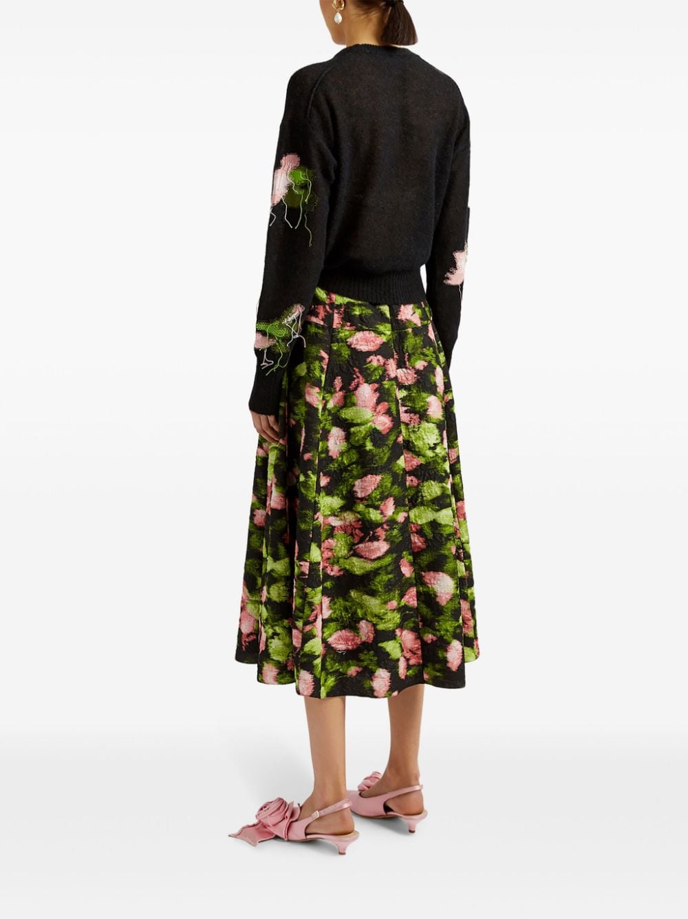 Shop Erdem Floral-print A-line Skirt In Green