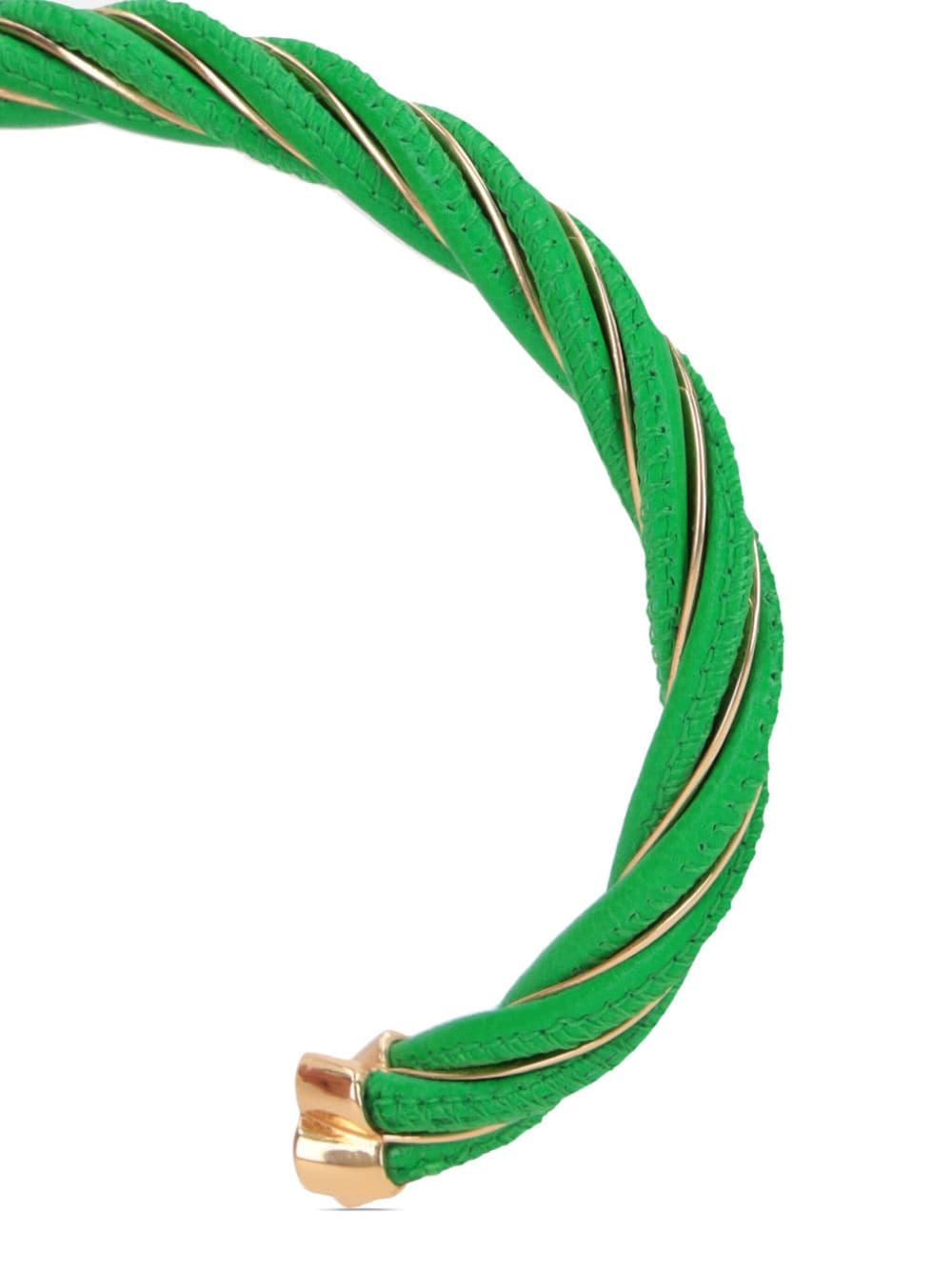 Shop Bottega Veneta Twist Leather Cuff Bracelet In Green