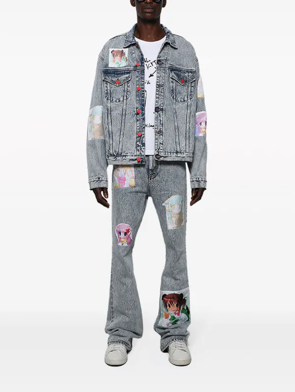 MEMBERS OF THE RAGE Anime Patches Flared Jeans | Black | FARFETCH