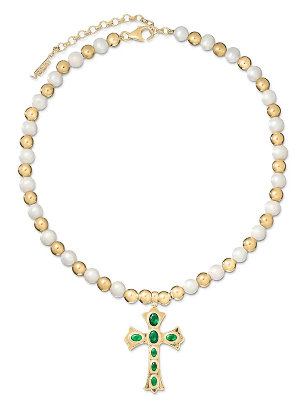 Veert 18kt Yellow Gold Cross Pearl Necklace