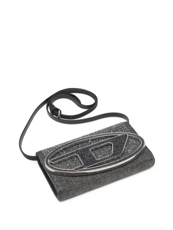 Diesel 1DR Crystal Embellished Denim Wallet | Black | FARFETCH