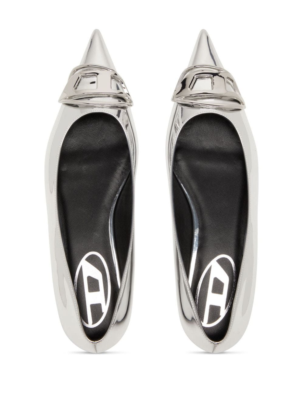 Shop Diesel D-venus Leather Ballerina Shoes In Silver