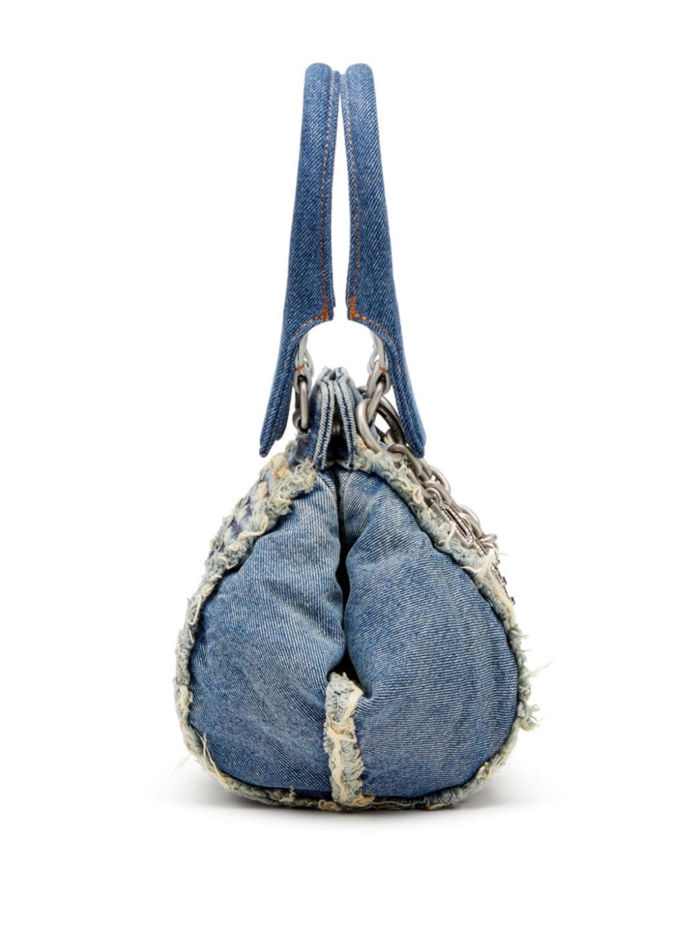 Shop Diesel D-vina-xs Distressed Denim Shoulder Bag In Blue