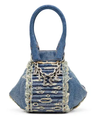関税*送料込★DIESEL★ D-VINA-S デニム ハンドバック Diesel D-Vina-XS ダメージ デニム ショルダーバッグ | ブルー