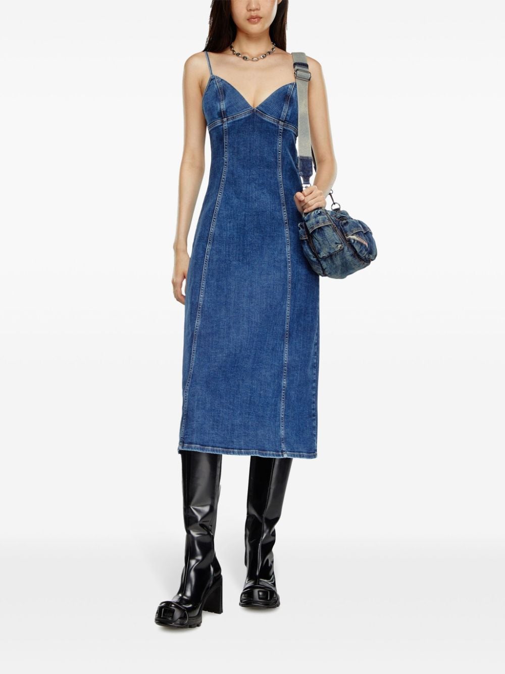 Shop Diesel De-fulvy-dress-d Denim Midi Dress In Blue