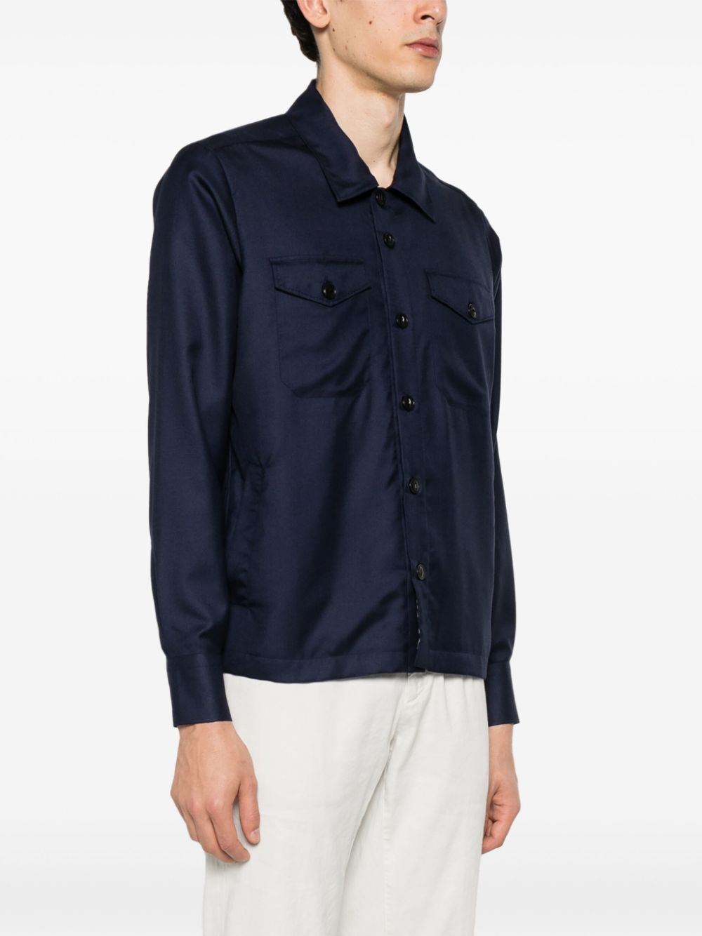 Shop Eleventy Cashmere-blend Shirt Jacket In 蓝色