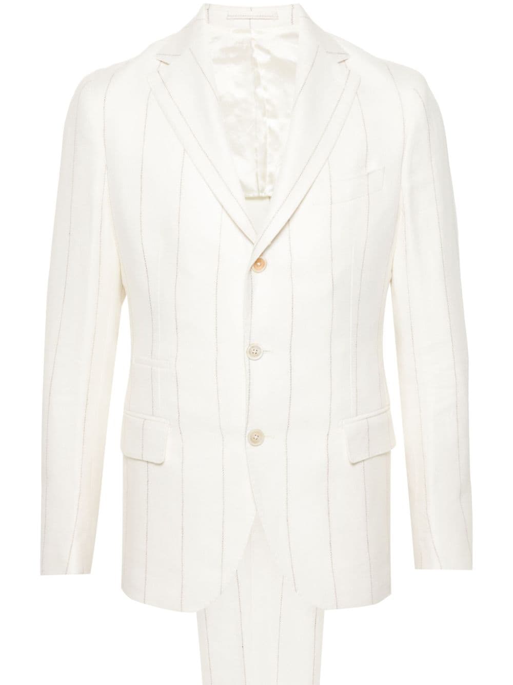 Eleventy Pinstriped Linen-blend Suit In 白色