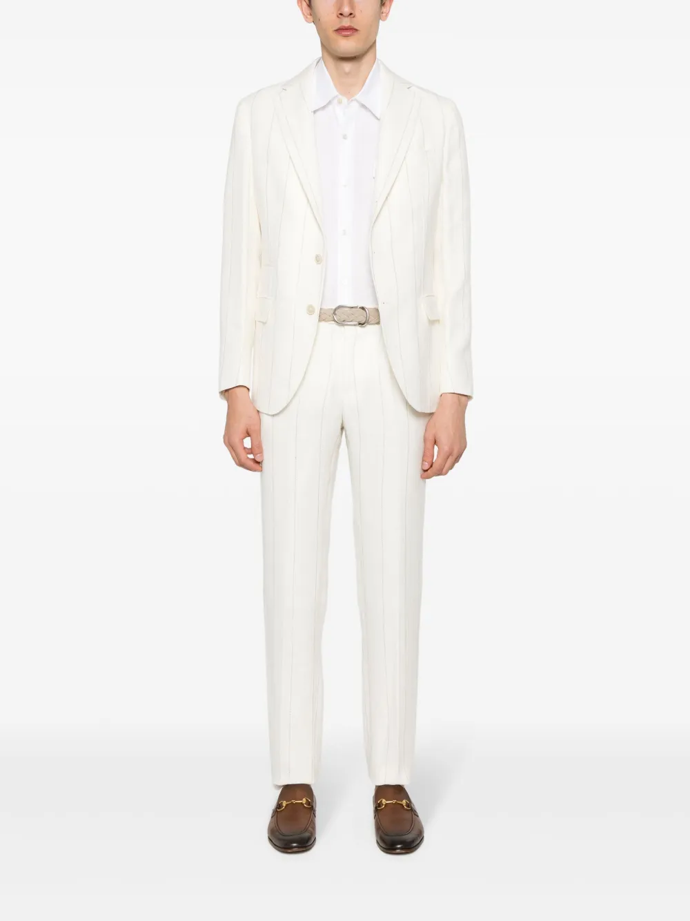 Eleventy pinstriped linen-blend suit - Wit
