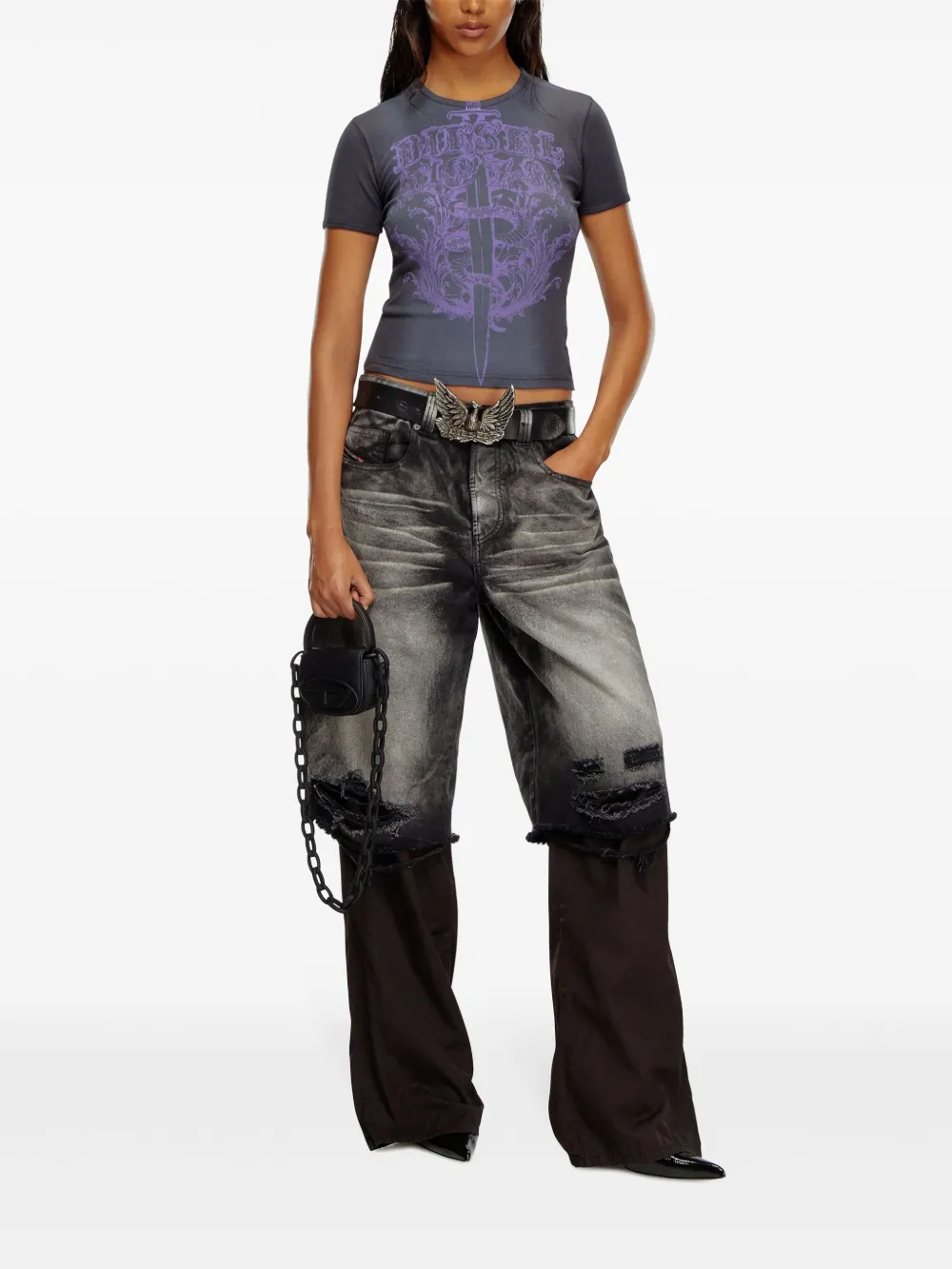 Diesel T-shirt met zwaard print - Zwart