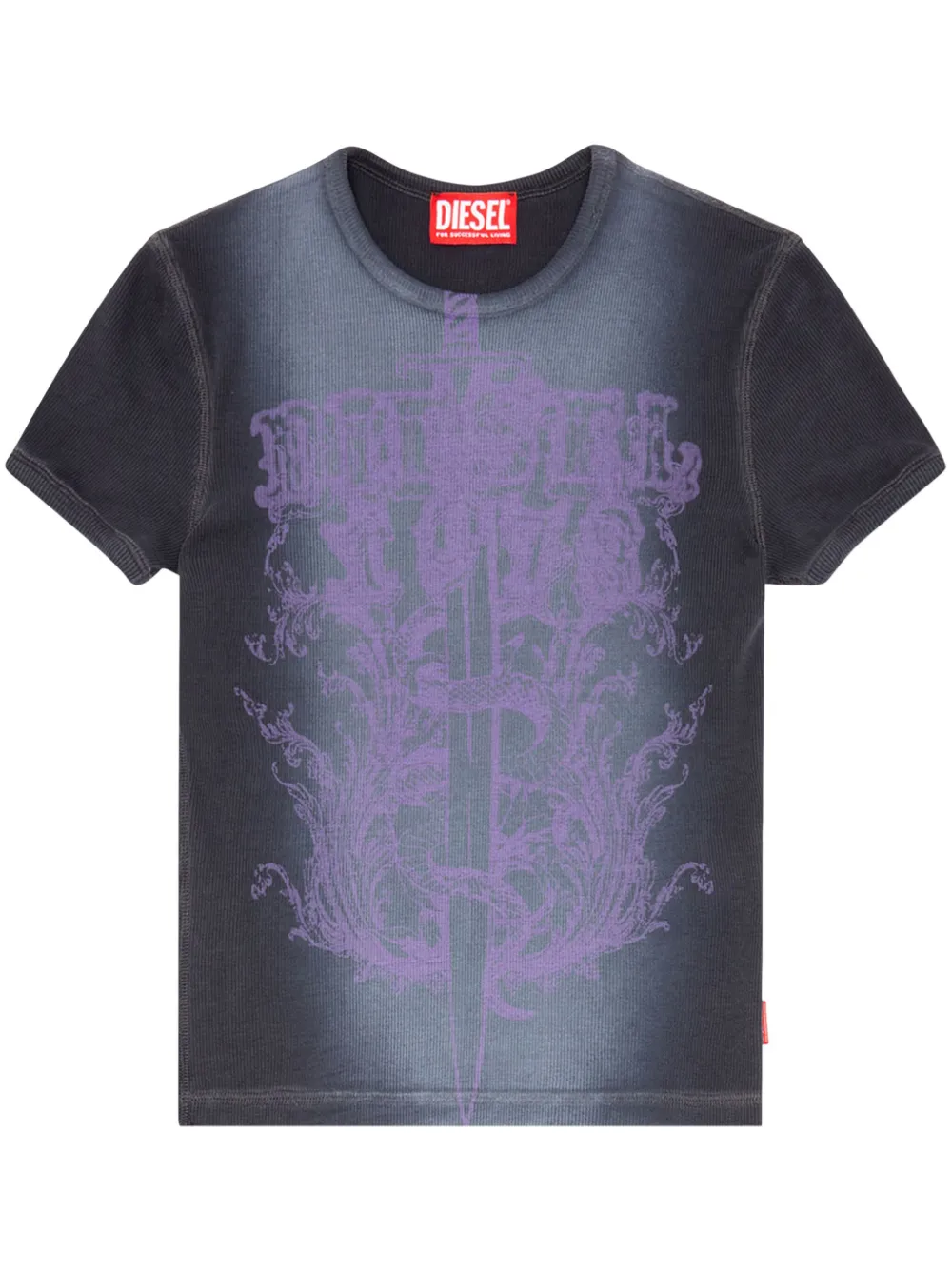 Diesel Sword Print Cotton T-shirt In Blue