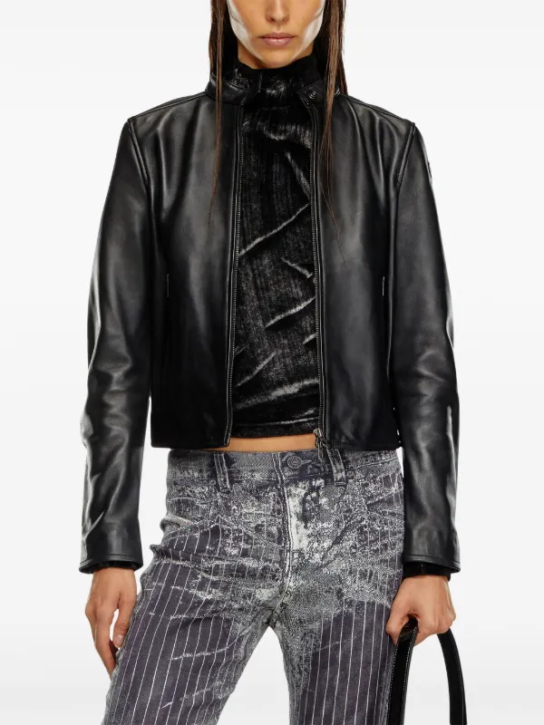 DIESEL>>ディーゼル L-Ayla ジップレザーバイカージャケット Diesel L-Ayla Leather Biker Jacket | Black | FARFETCH