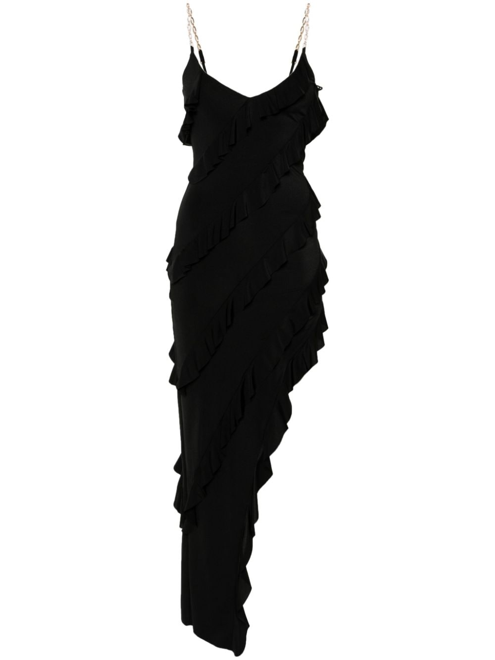 Nissa Side-slit Ruffled Maxi Dress In Schwarz