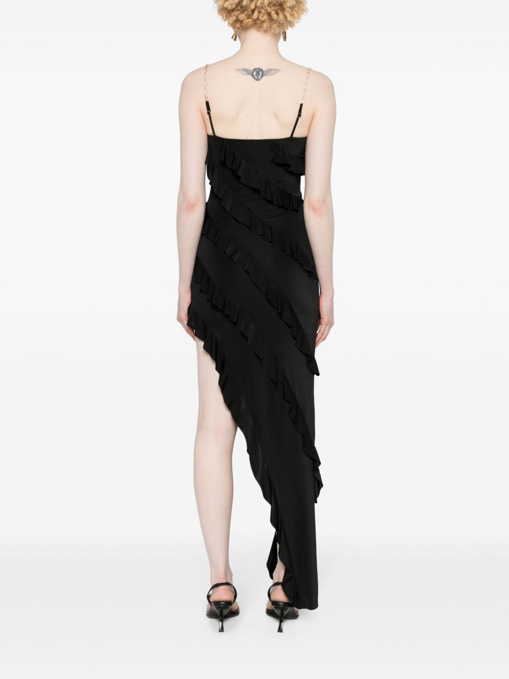 Shop Nissa Side-slit Ruffled Maxi Dress In Schwarz