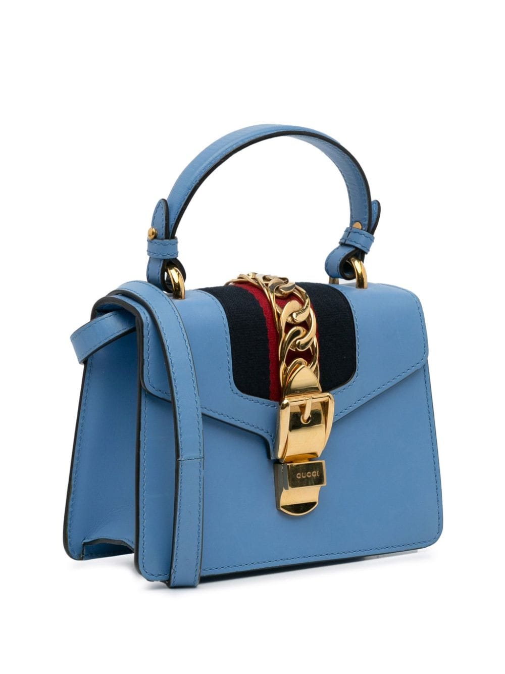 Pre-owned Gucci Sylvie 皮质小号斜挎包（2000-2015年典藏款） In Blue