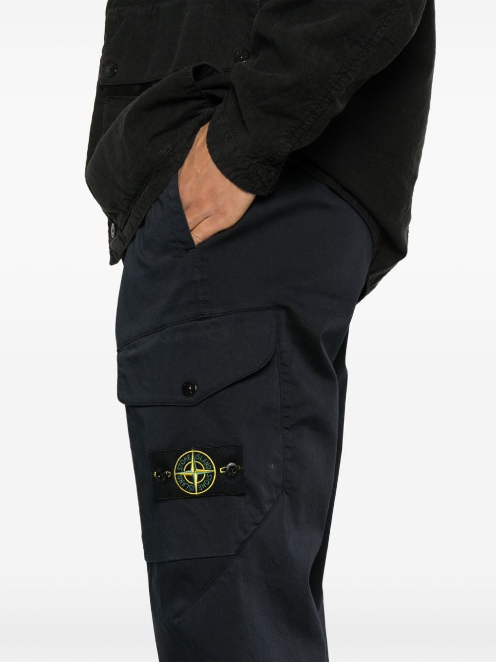 Shop Stone Island Compass-badge Straight-leg Trousers In Blue