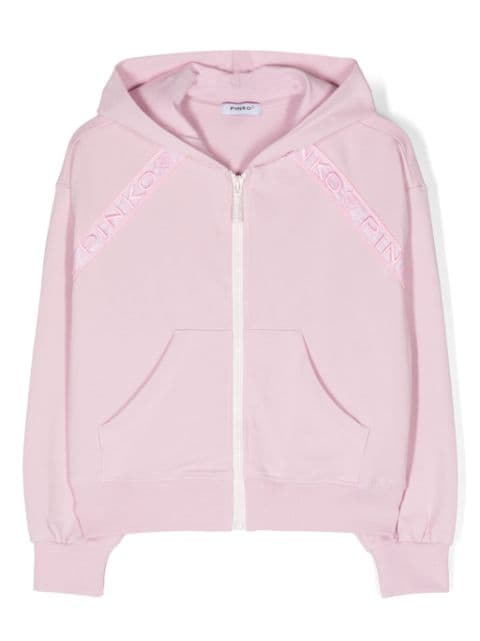 Pinko Kids logo-embroidered zip-up hoodie