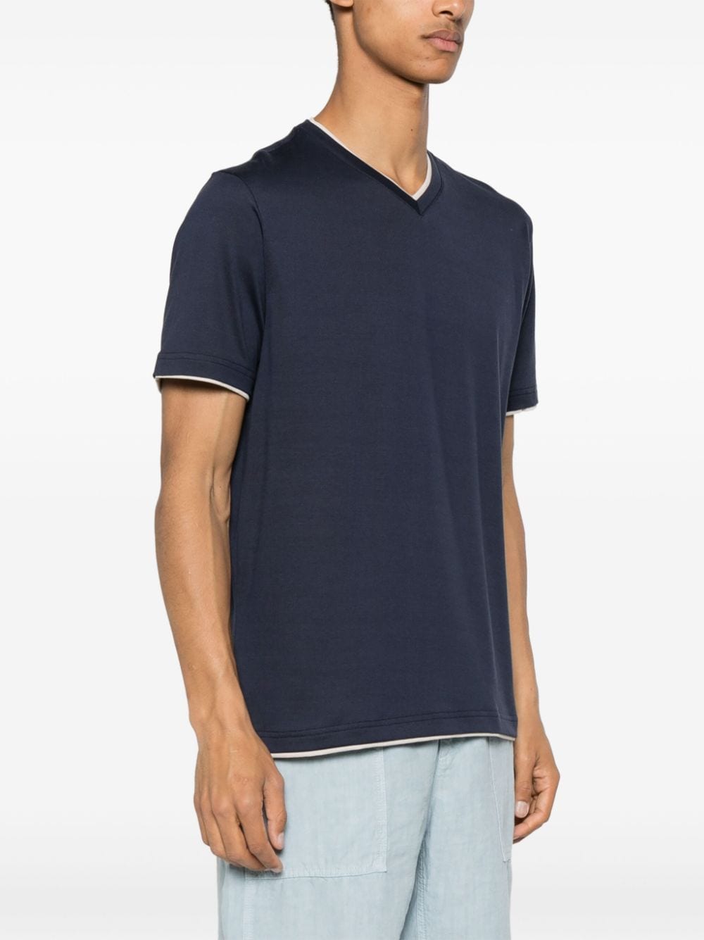 Shop Eleventy V-neck Cotton T-shirt In Blue