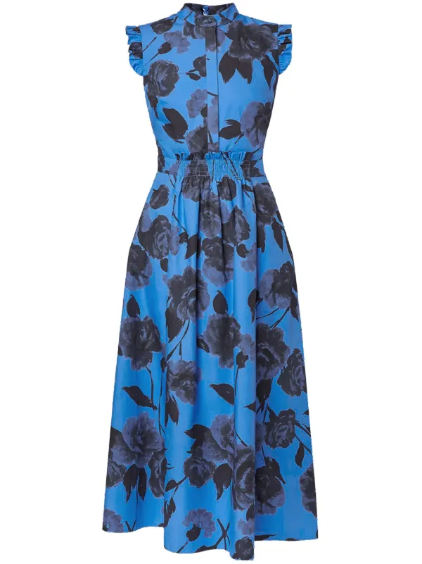 ERDEM floral print Cotton Midi Dress Blue FARFETCH AE