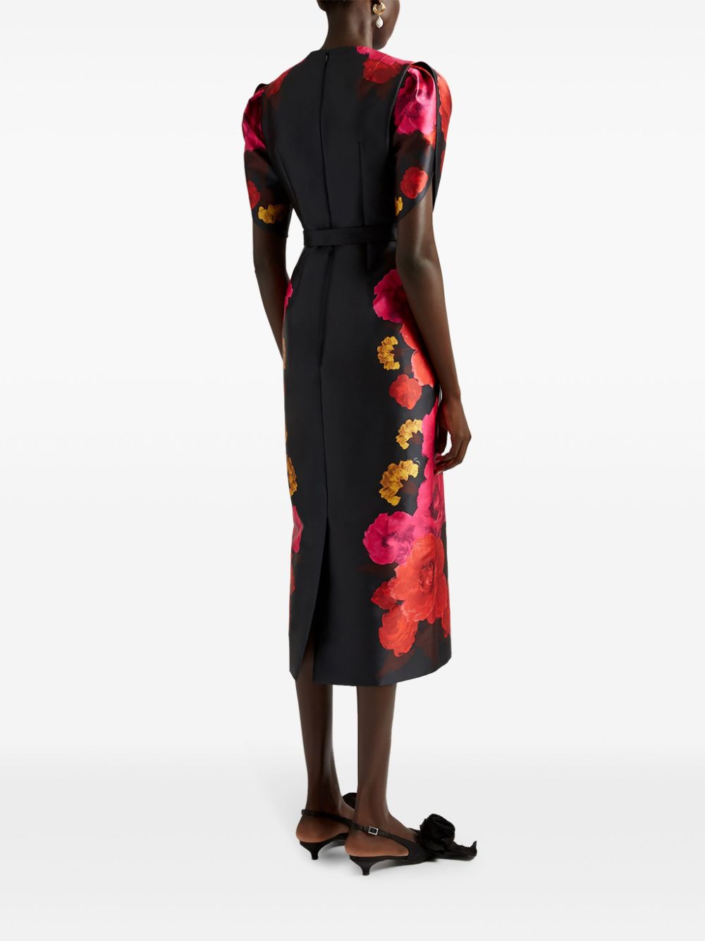 Shop Erdem Floral-print Midi Dress In Black