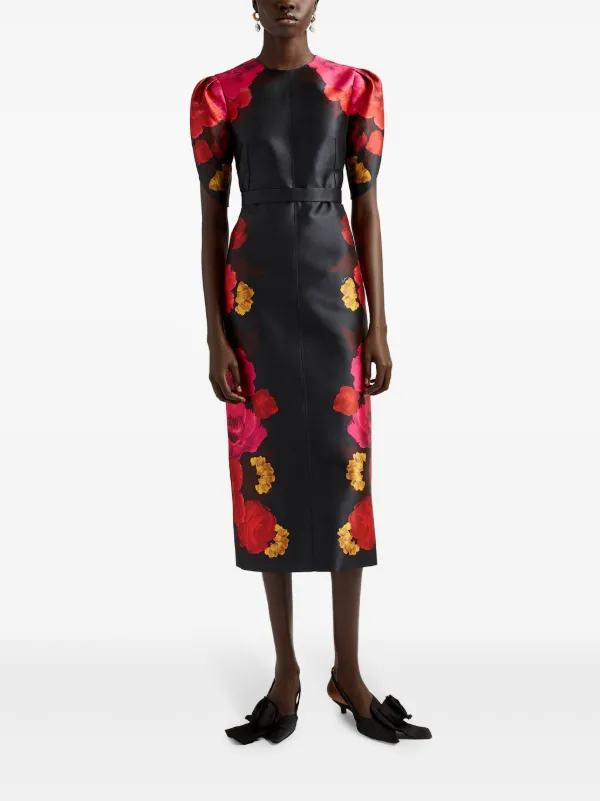 ERDEM floral-print Midi Dress | Black | FARFETCH