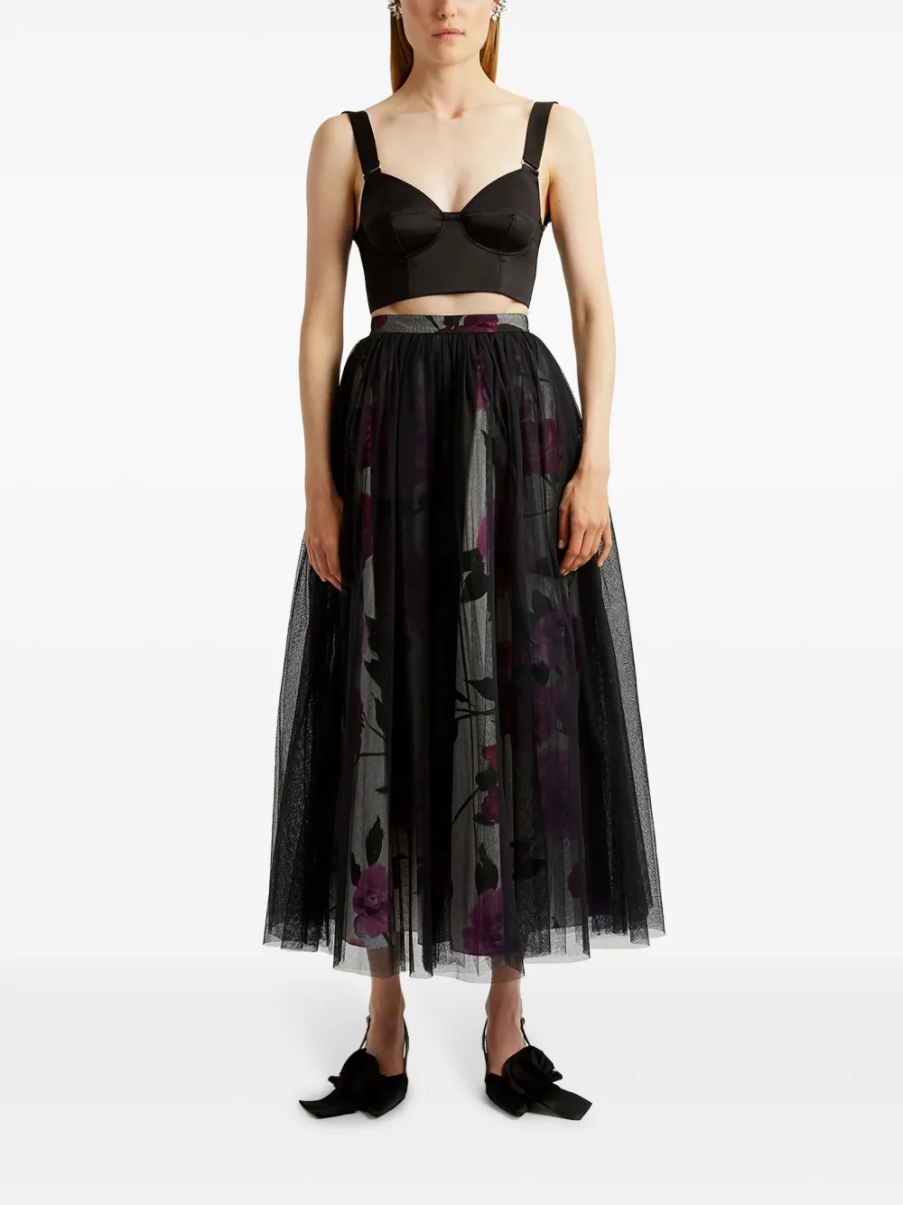 ERDEM Midi-rok met bloemenprint en tulen laag Wit