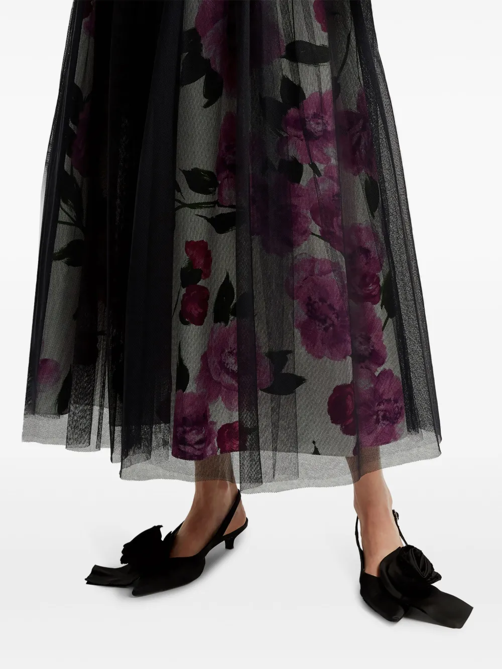 ERDEM Midi-rok met bloemenprint en tulen laag Wit