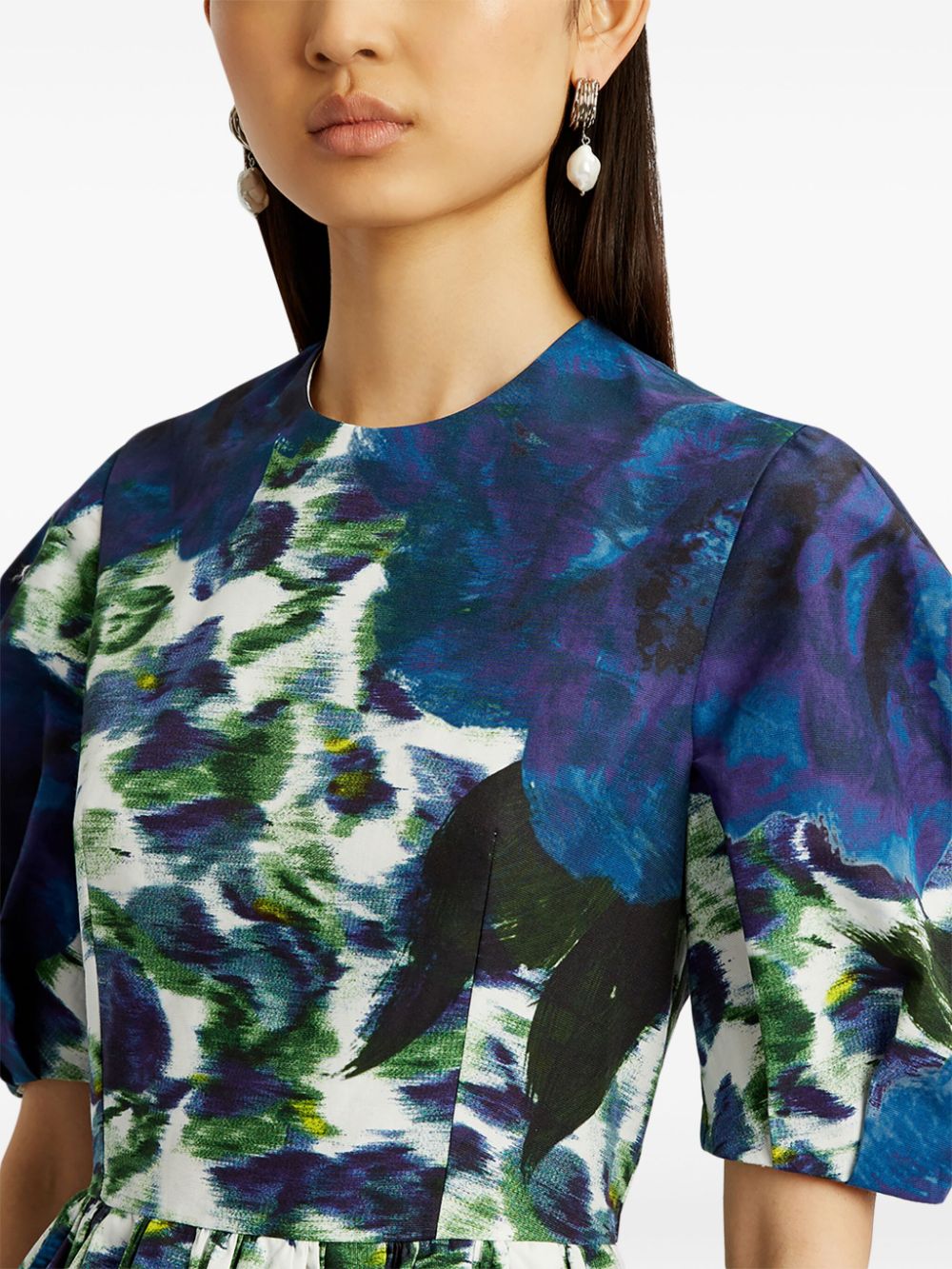 Shop Erdem Abstract-print Tafetta Midi Dress In Blue