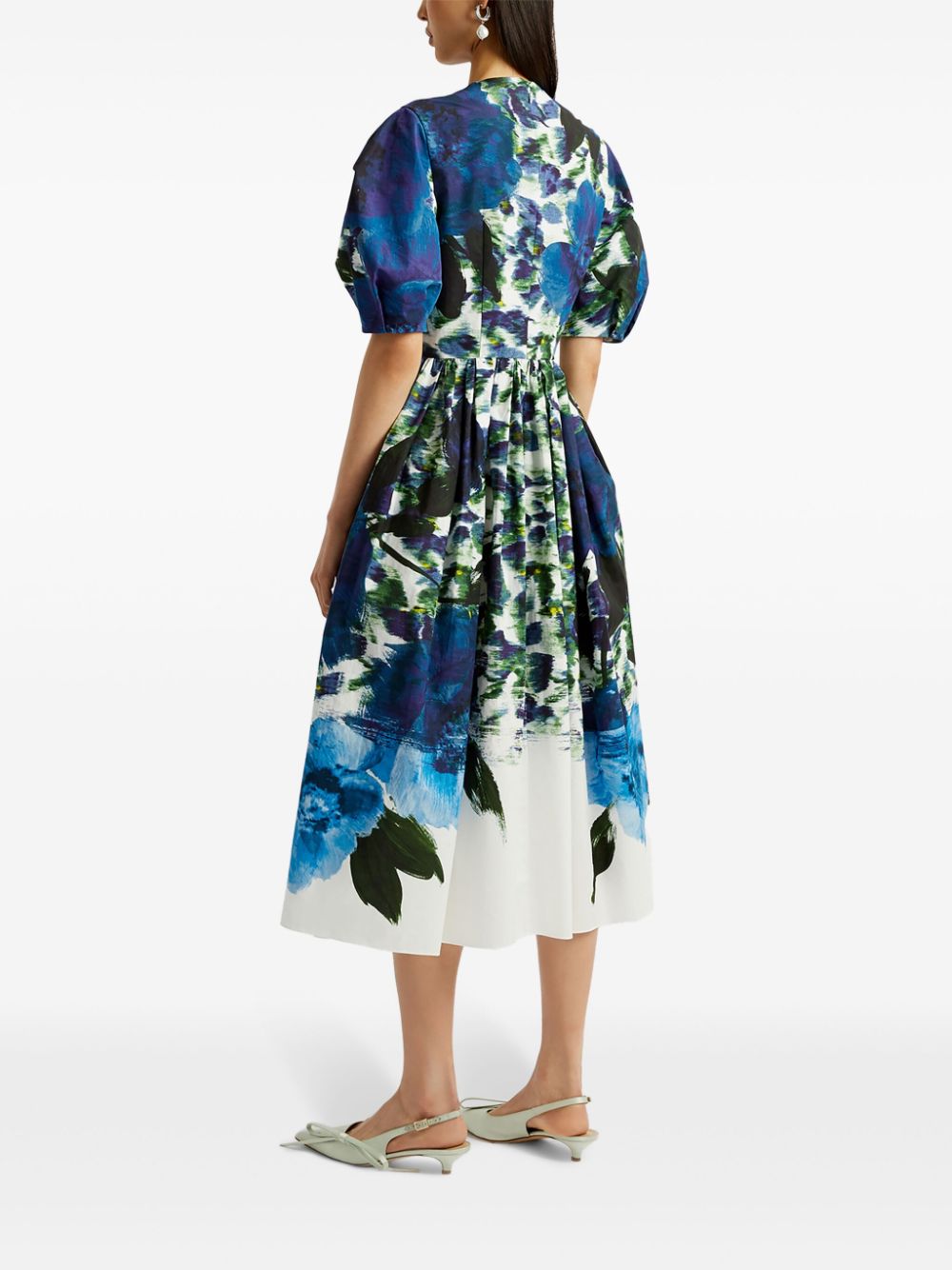 Shop Erdem Abstract-print Tafetta Midi Dress In Blue