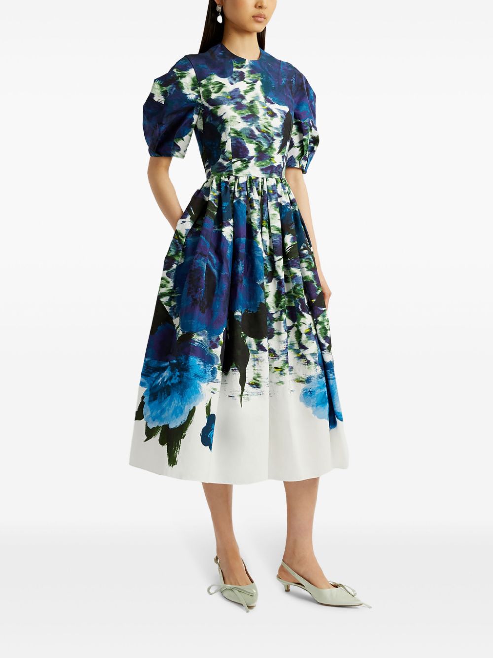 Shop Erdem Abstract-print Tafetta Midi Dress In Blue