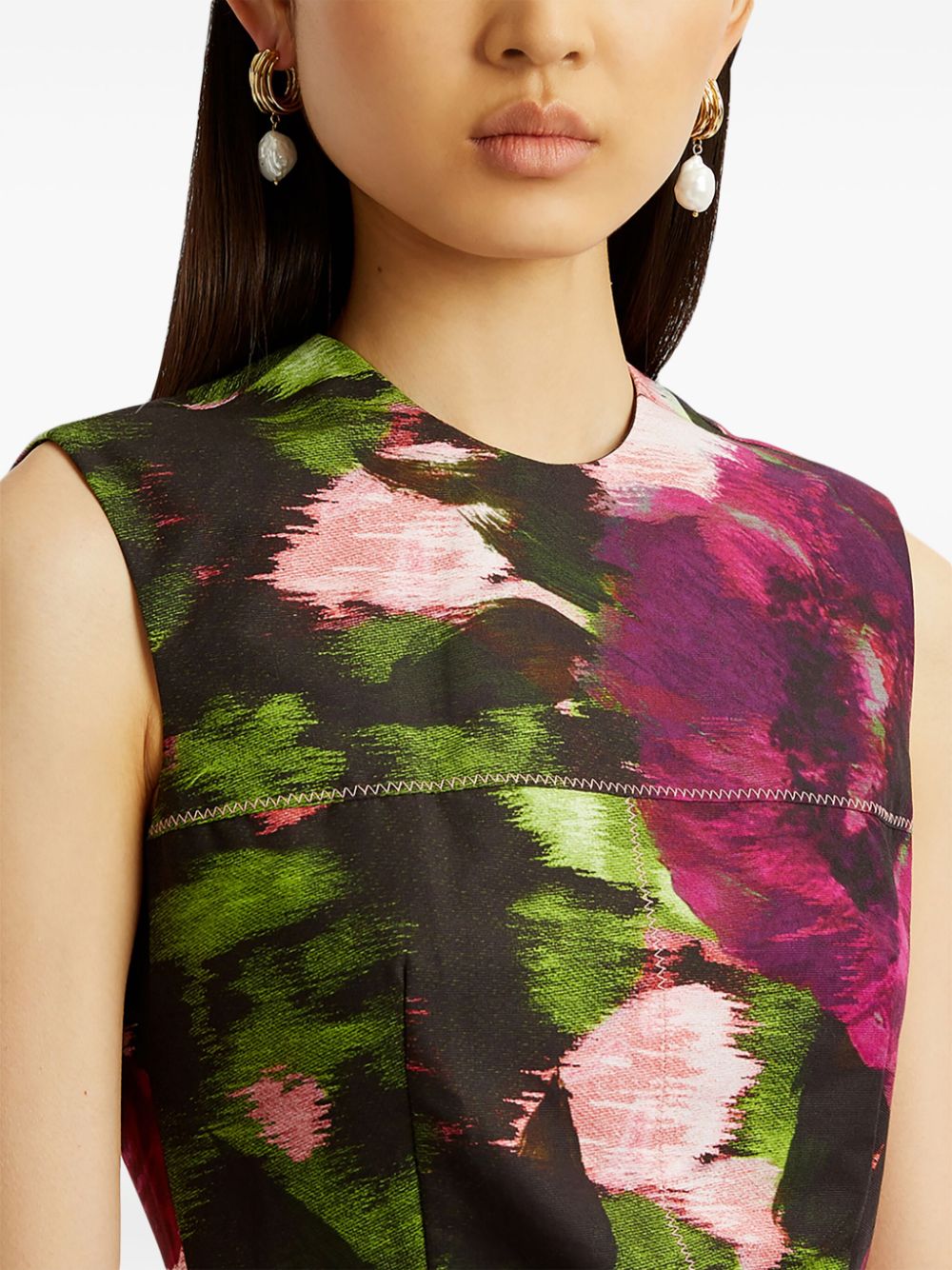 Shop Erdem Floral-print Pencil Silk Midi Dress In Green