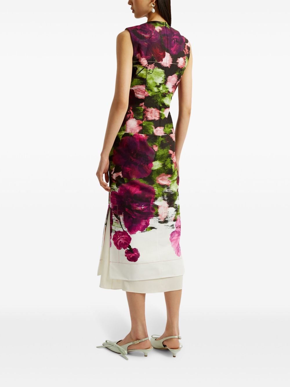 Shop Erdem Floral-print Pencil Silk Midi Dress In Green