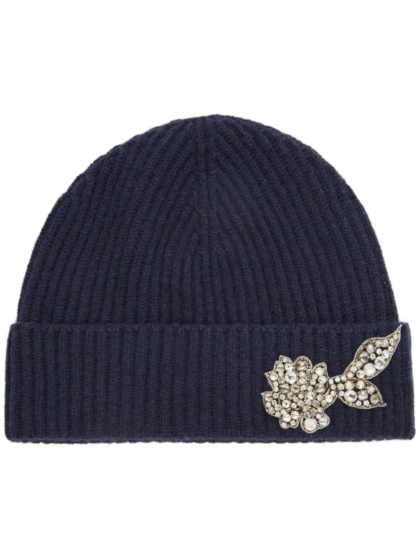 Erdem Crystal-embellished Ribbed-knit Beanie in Blue